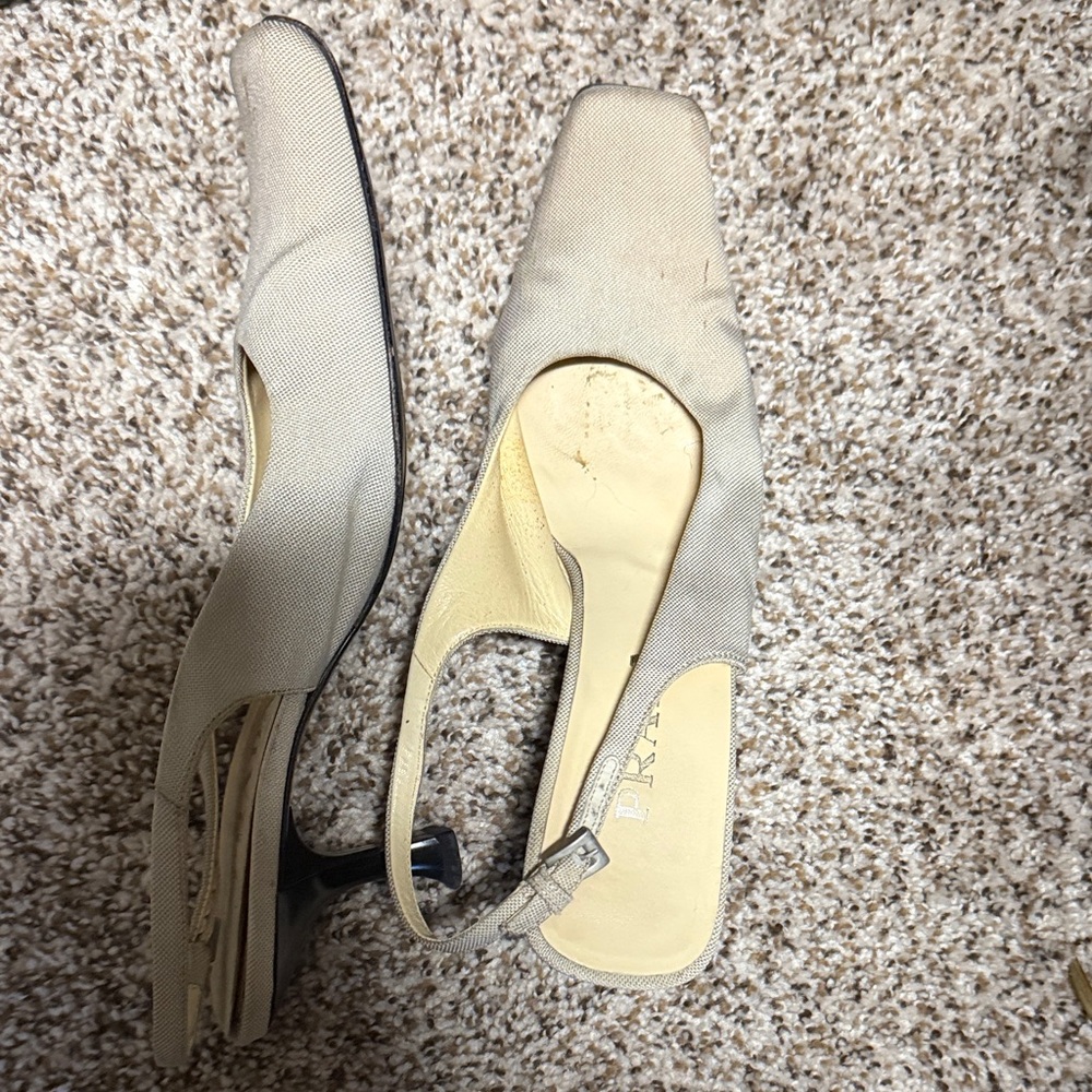Prada Women's Beige Canvas Slingback Mules - Picture 3 of 7
